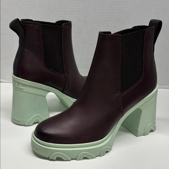 Sorel Brex Chelsea Ankle Boots High Heeled Waterproof Booties Red Mint Size 6 - Picture 4 of 8